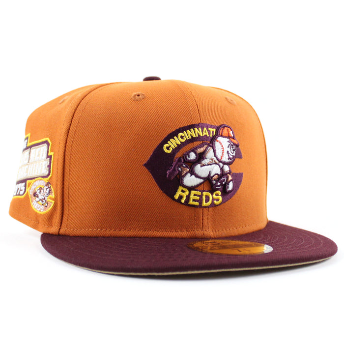 Cincinnati Reds 1975 BRM New Era 59Fifty Fitted Hat (GITD Rust Orange Maroon Camel Under Brim)