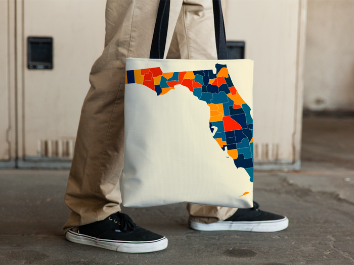 Florida Map Tote Bag - FL Map Tote Bag 15x15