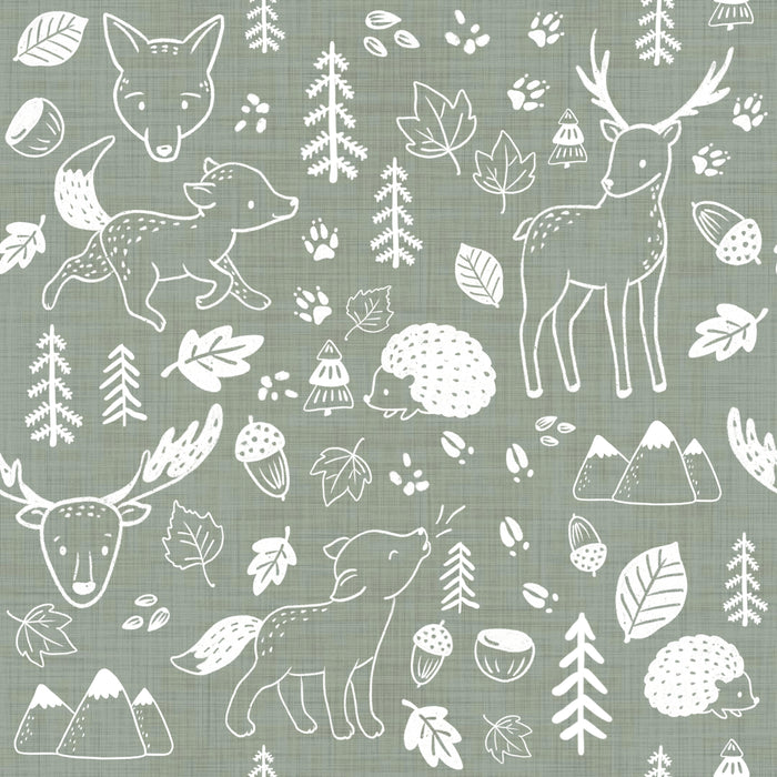 Forest Doodle Sage Linen - Family Fabrics B.V.