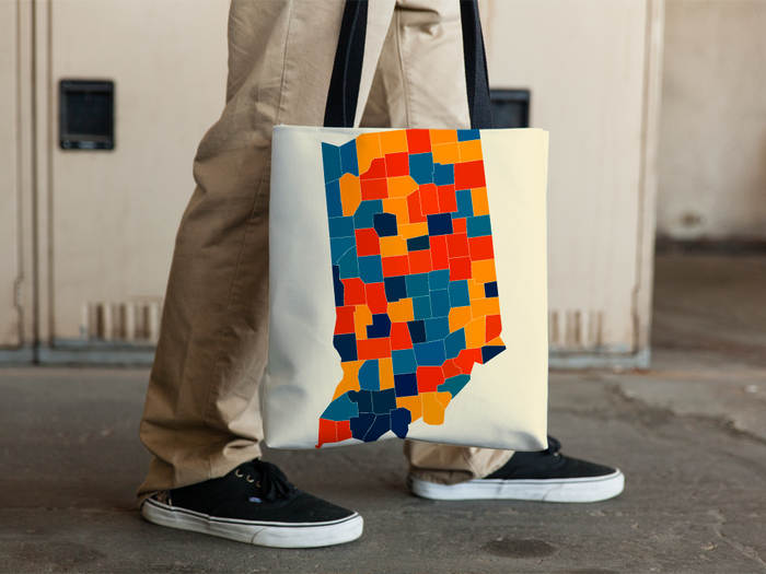 Indiana Map Tote Bag - IN Map Tote Bag 15x15