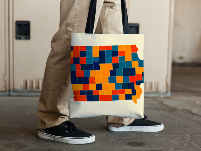 Iowa Map Tote Bag - IA Map Tote Bag 15x15