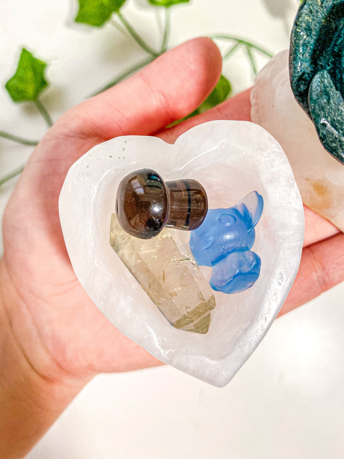 Moss Agate Flower Heart Bowl Jewelry Box