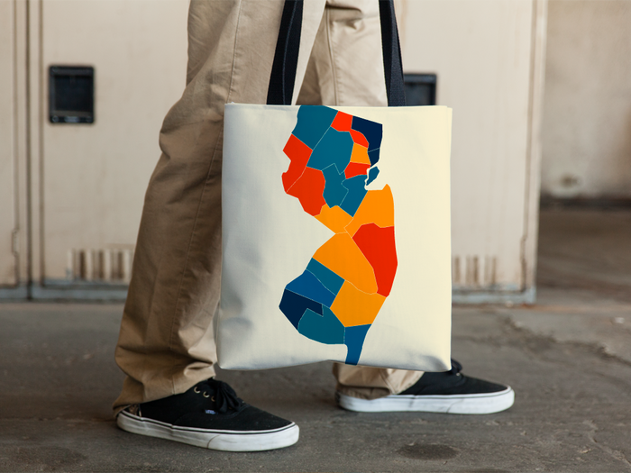 New Jersey Map Tote Bag - NJ Map Tote Bag 15x15