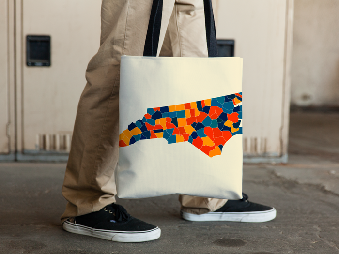 North Carolina Map Tote Bag - NC Map Tote Bag 15x15