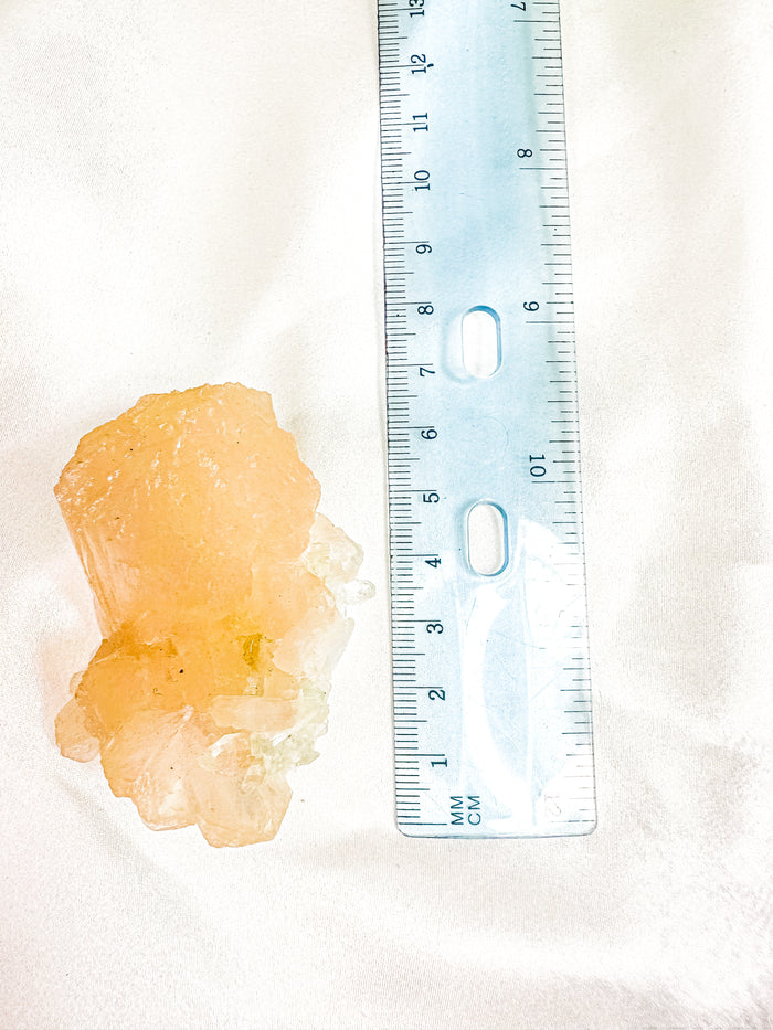 Peach Stilbite with Green Apophyllite and Okenite Mineral Specimen #9