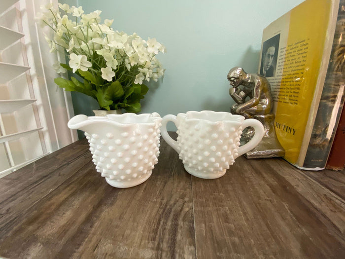 Vintage Fenton Milk Glass Hobnail Sugar and Creamer Set at Duckwells
