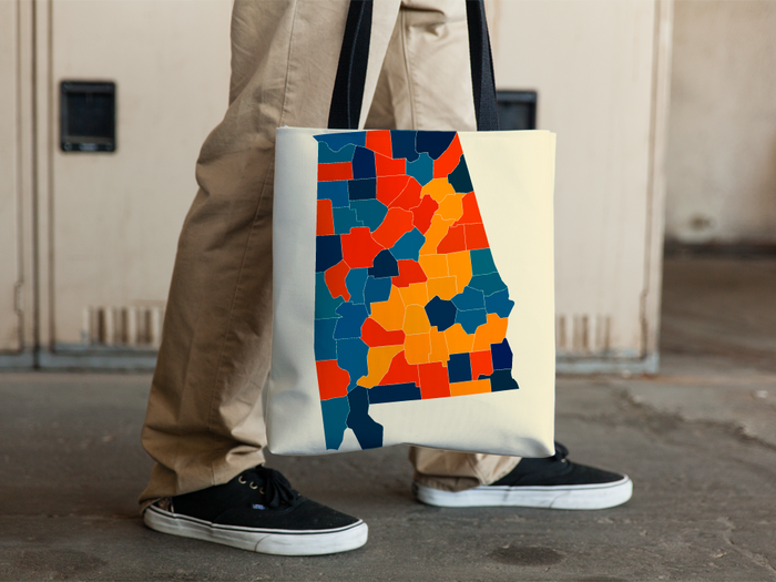 Alabama Map Tote Bag - AL Map Tote Bag 15x15