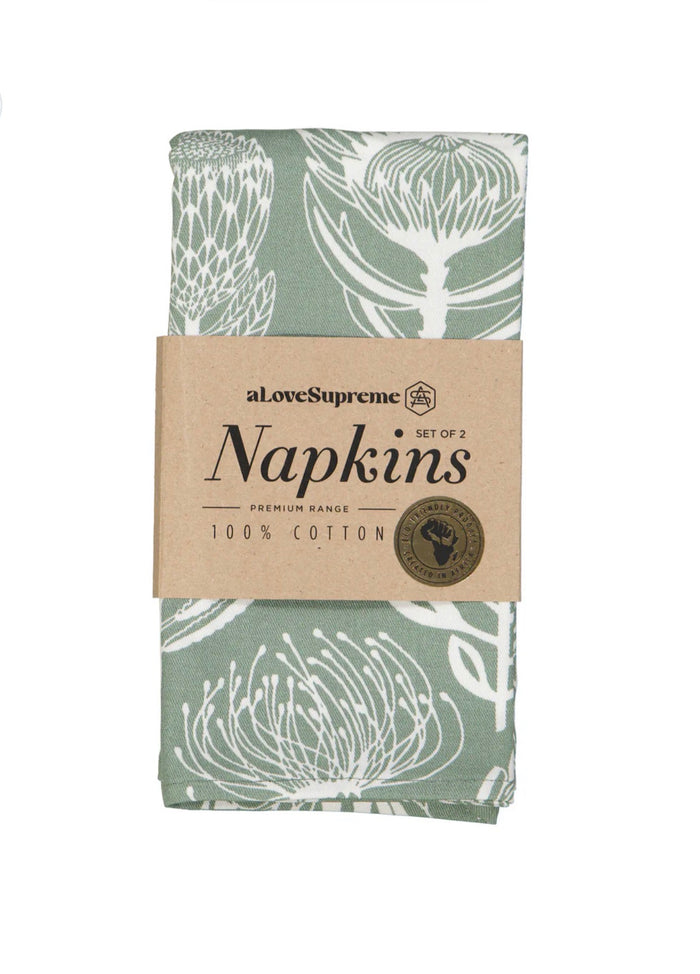 Alove Supreme Sage Green Protea Cloth Napkins (2 Pk)