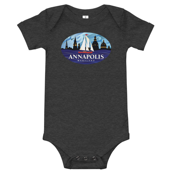 Annapolis Red Sailboat Oval, Baby Onesie