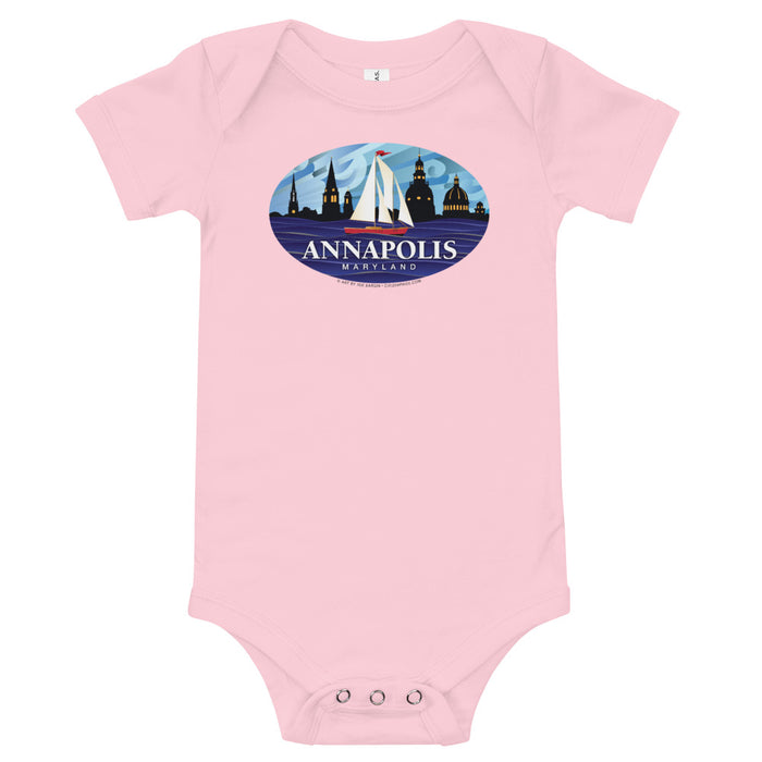 Annapolis Red Sailboat Oval, Baby Onesie