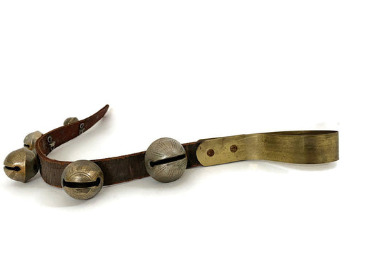 Antique Leather and Brass Sleigh Bells at Duckwells