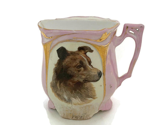 Antique Shaving Mug - Pink and Gold Lusterware Divided Porcelain Scuttle at Duckwells
