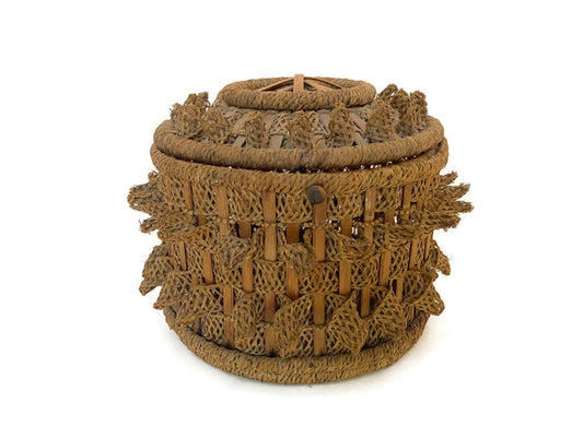 Antique Woven Basket, Lidded German Victorian Era at Duckwells