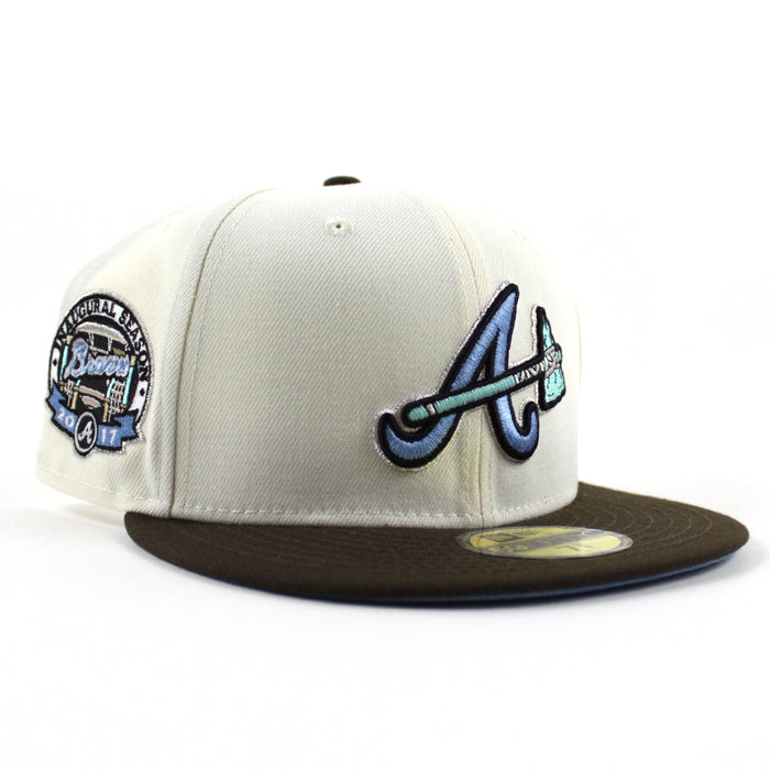 Atlanta Braves Inaugural Season 2017 New Era 59Fifty Fitted Hat (Chrome White Walnut Sky Blue Under Brim)