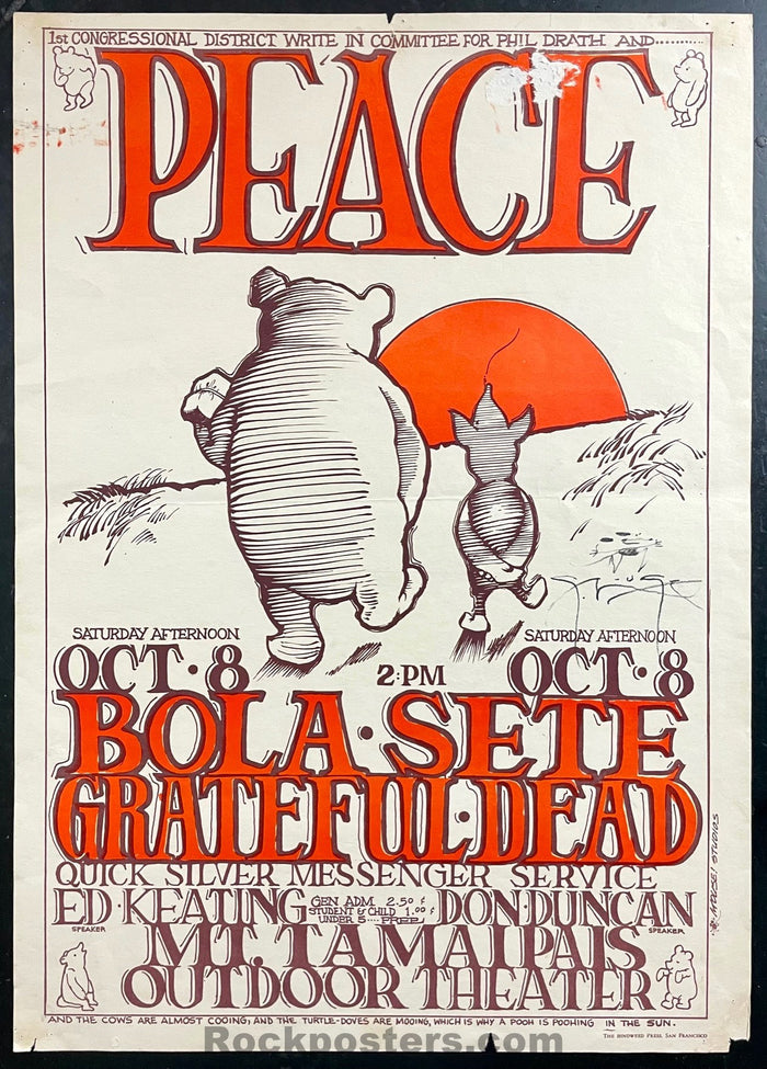 AUCTION - AOR 2.326 - Grateful Dead Bola Sete - Stanley Mouse Signed - 1966 Poster - Mt. Tamalpais  - Good