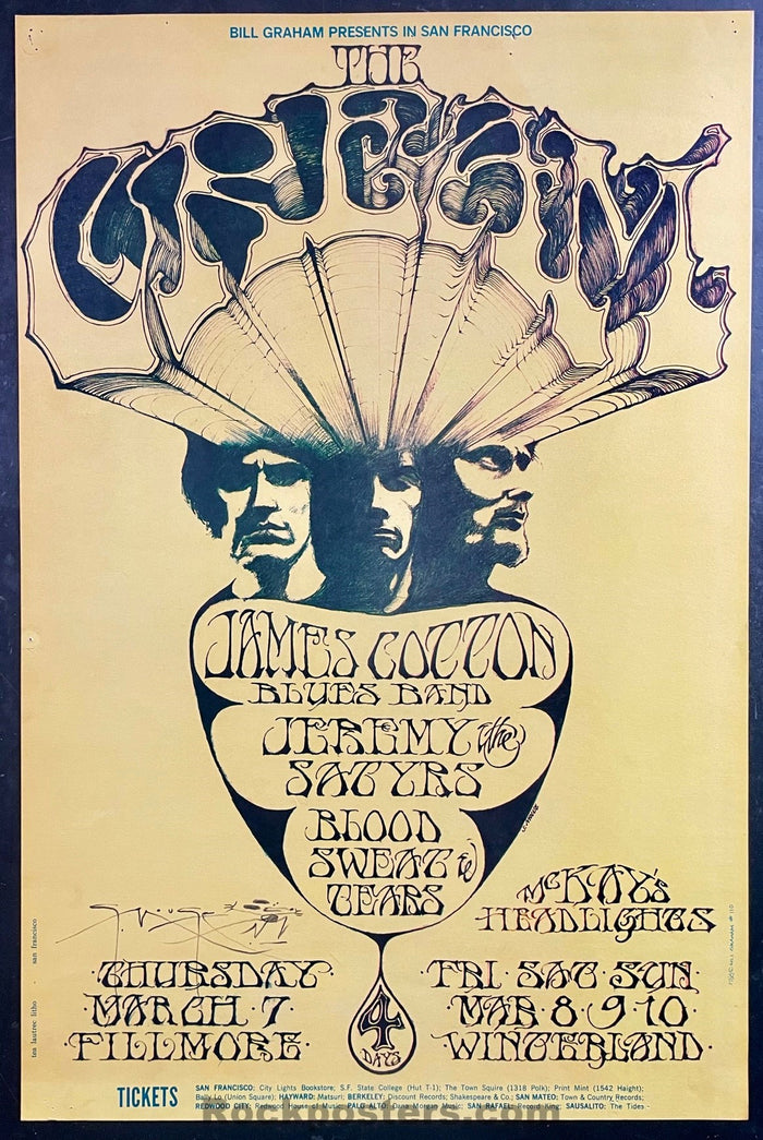 AUCTION - BG-110 - Cream - Stanley Mouse Signed - 1968 Poster - Fillmore Auditorium - Very Good
