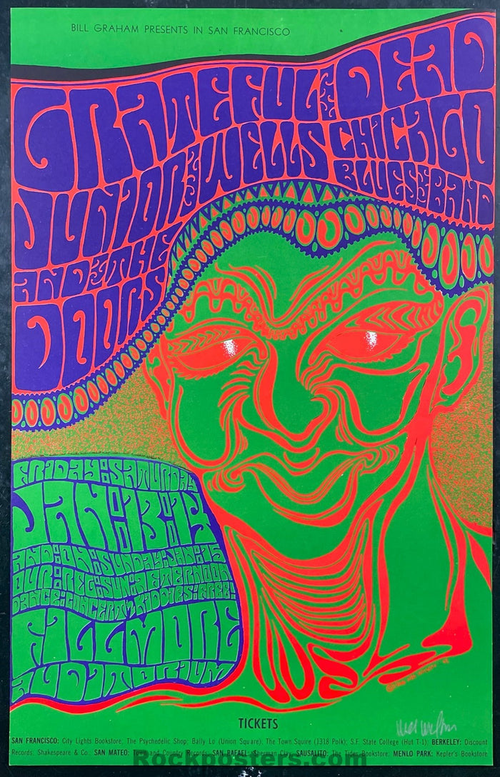 AUCTION - BG-45 - Grateful Dead Doors - Wes Wilson Signed - 1967 Poster - Fillmore Auditorium - Near Mint Minus