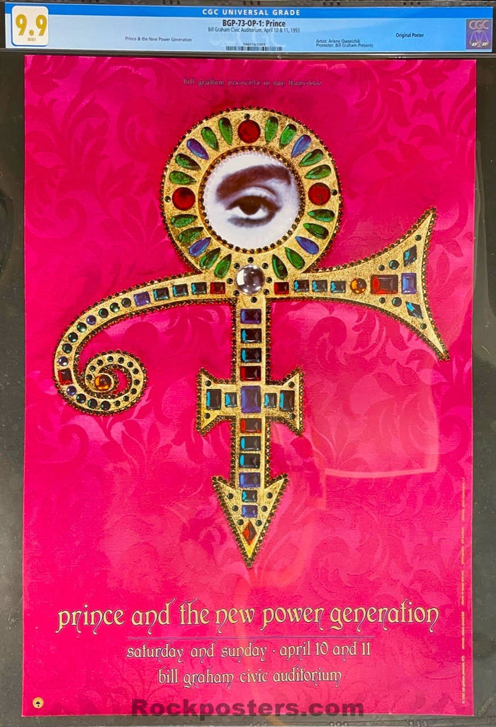 AUCTION - BGP-73 - Prince - Arlene Owseichik - 1993 Poster - Bill Graham Civic - CGC Graded 9.9 Mint