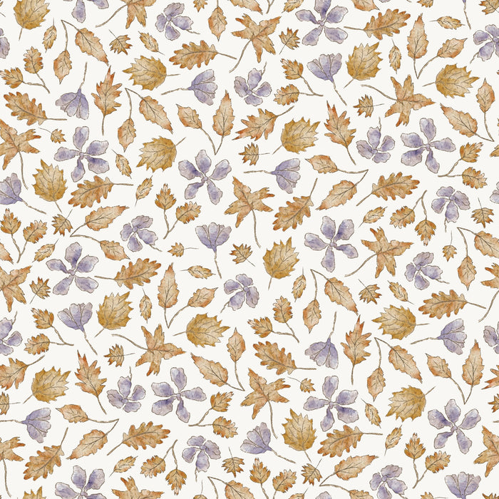 Autumn Leaves Purple Flowers OffWhite - Family Fabrics B.V.