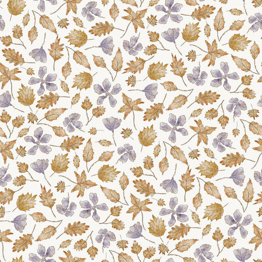 Autumn Leaves Purple Flowers OffWhite - Family Fabrics B.V.