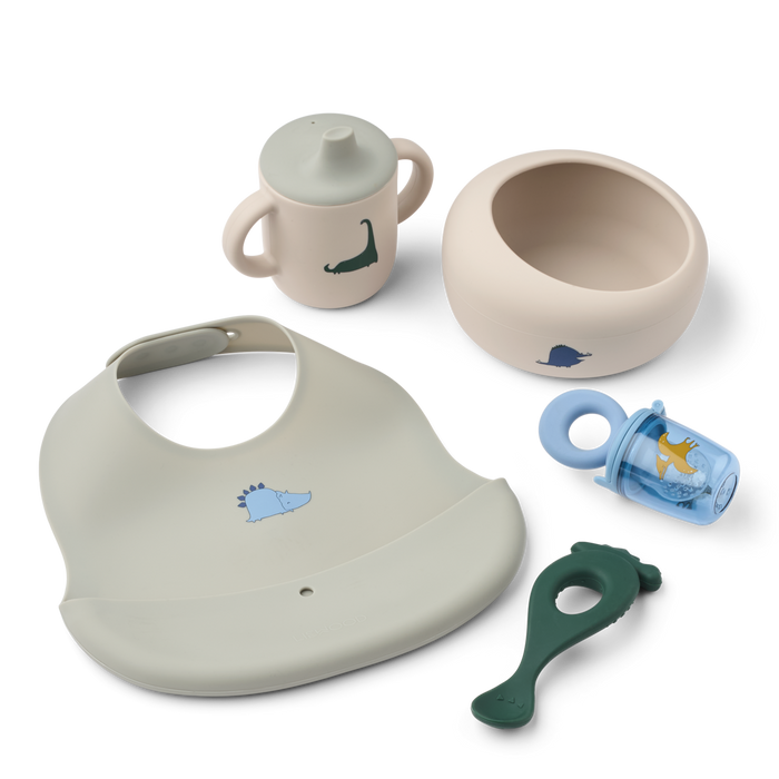 Liewood - Baby Mealtime Set - Mileah - Dino Roar/Dove Blue