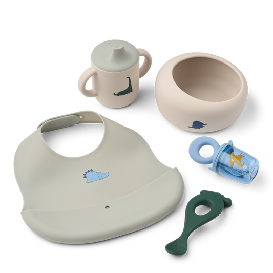 Liewood - Baby Mealtime Set - Mileah - Dino Roar/Dove Blue