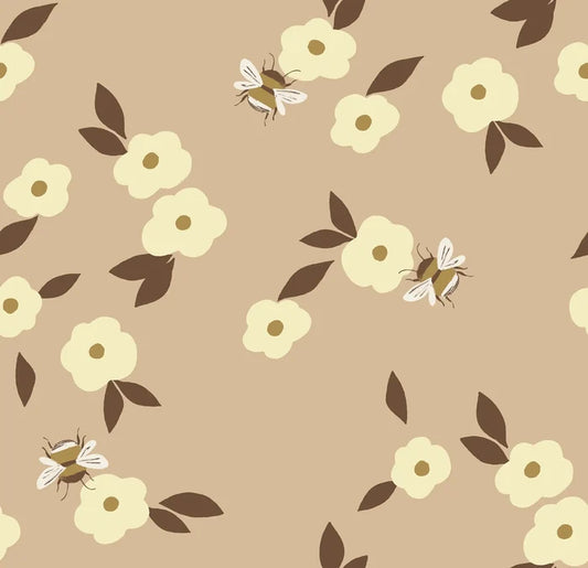 Bees and Flowers Taupe - Family Fabrics B.V.