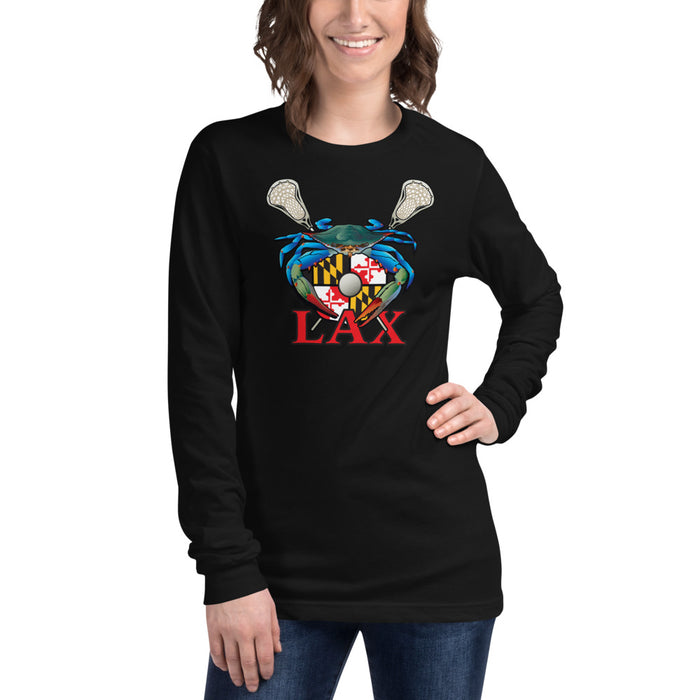 Blue Crab Maryland Lax Crest, Unisex Long Sleeve Tee
