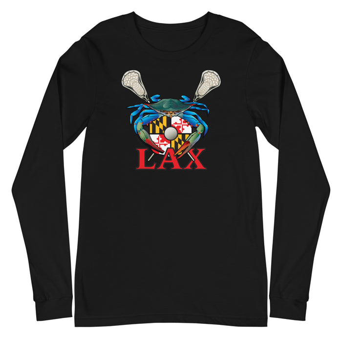 Blue Crab Maryland Lax Crest, Unisex Long Sleeve Tee