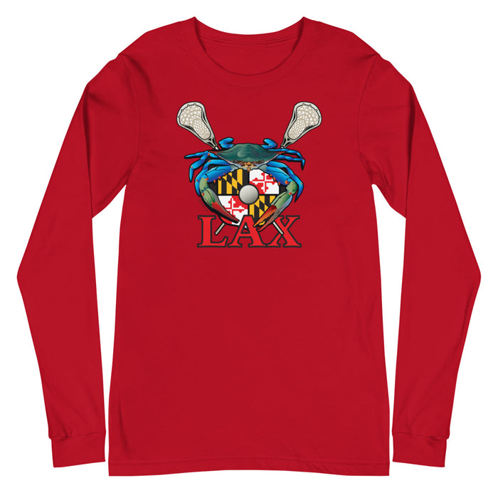 Blue Crab Maryland Lax Crest, Unisex Long Sleeve Tee