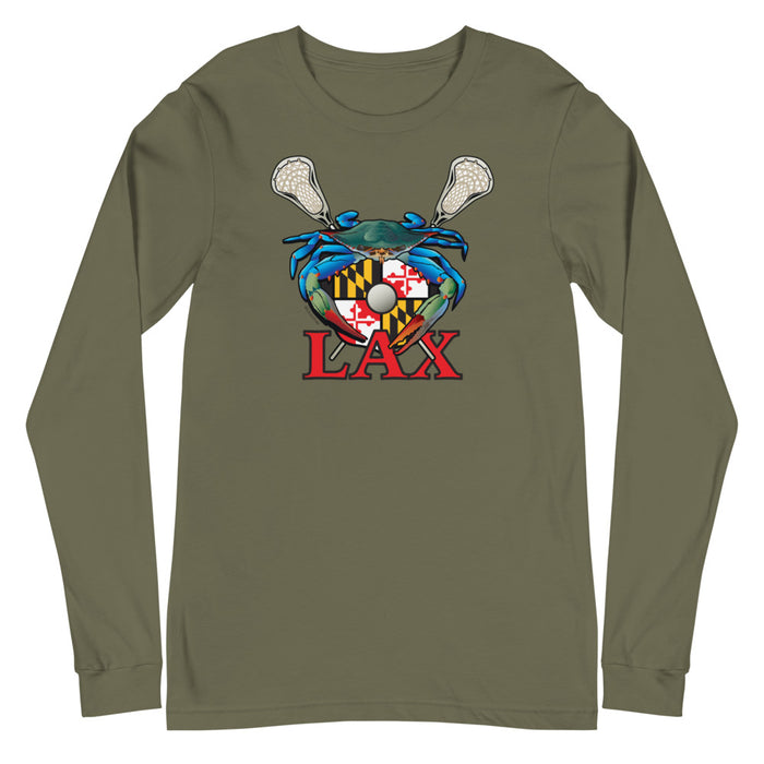 Blue Crab Maryland Lax Crest, Unisex Long Sleeve Tee