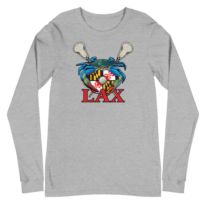 Blue Crab Maryland Lax Crest, Unisex Long Sleeve Tee