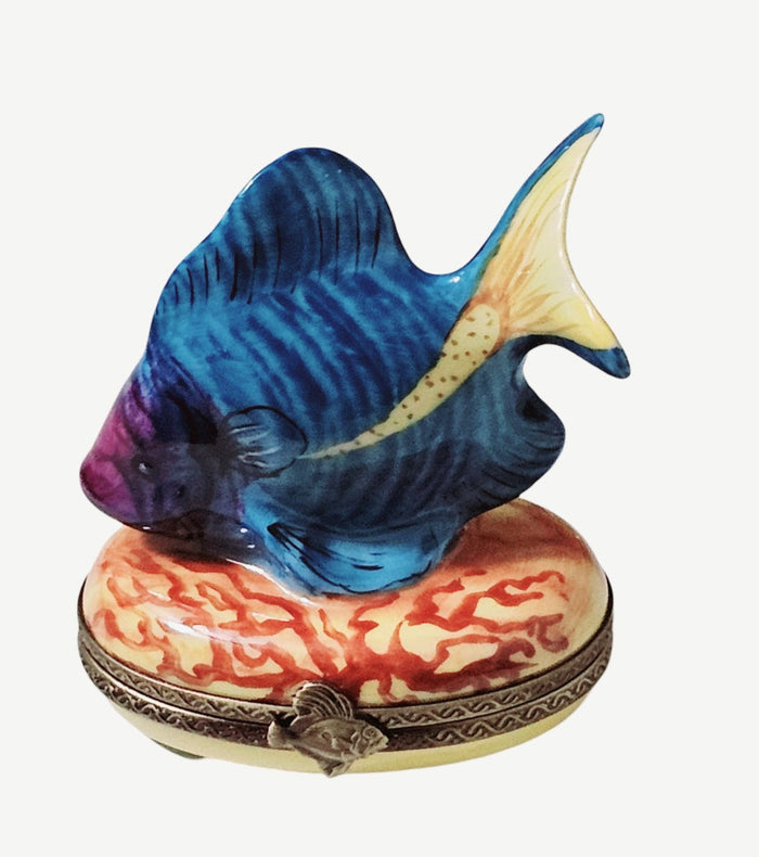 Blue Fish Figurine Box Porcelain Limoges Ocean beach fish French Trinket Box