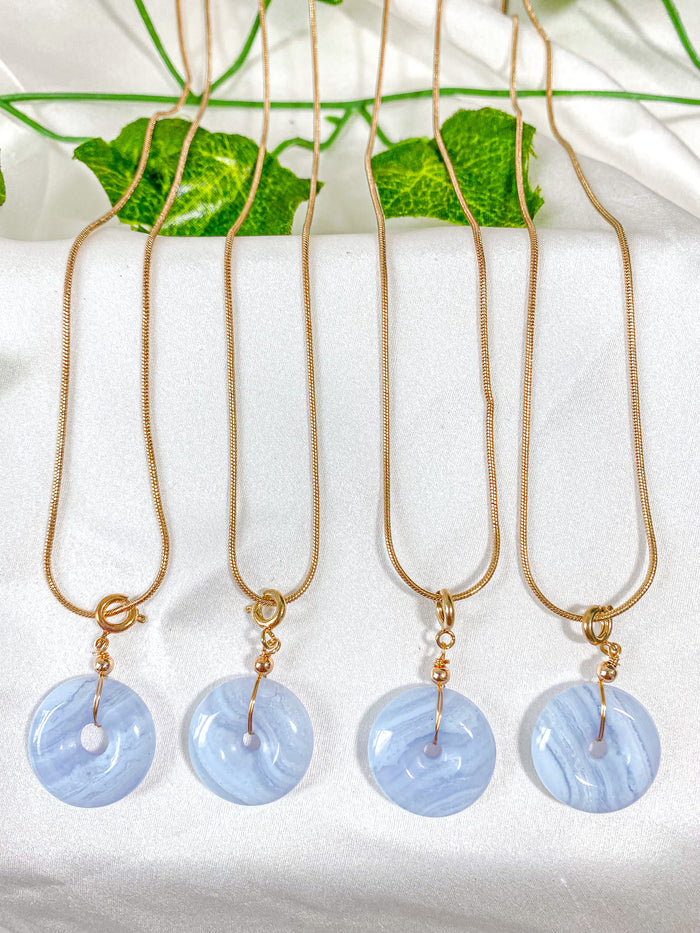 Blue Lace Agate Donut Pendant Necklace