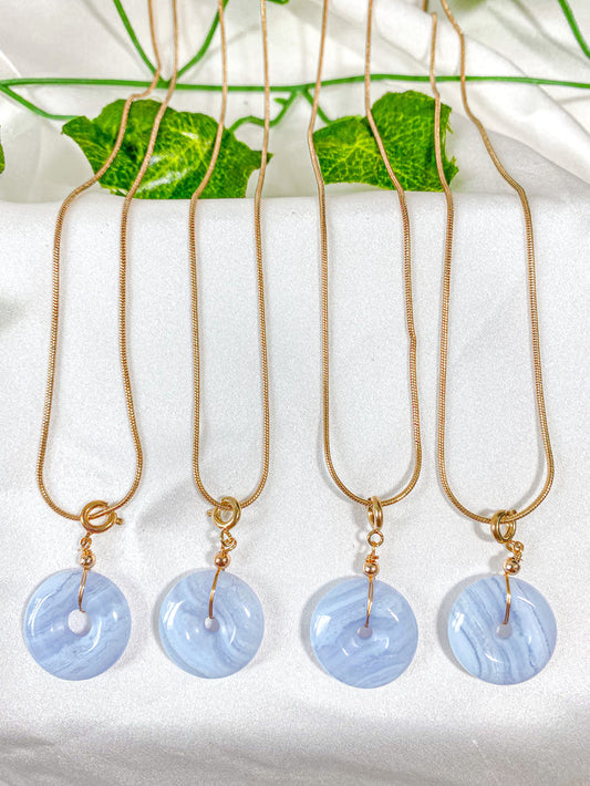 Blue Lace Agate Donut Pendant Necklace