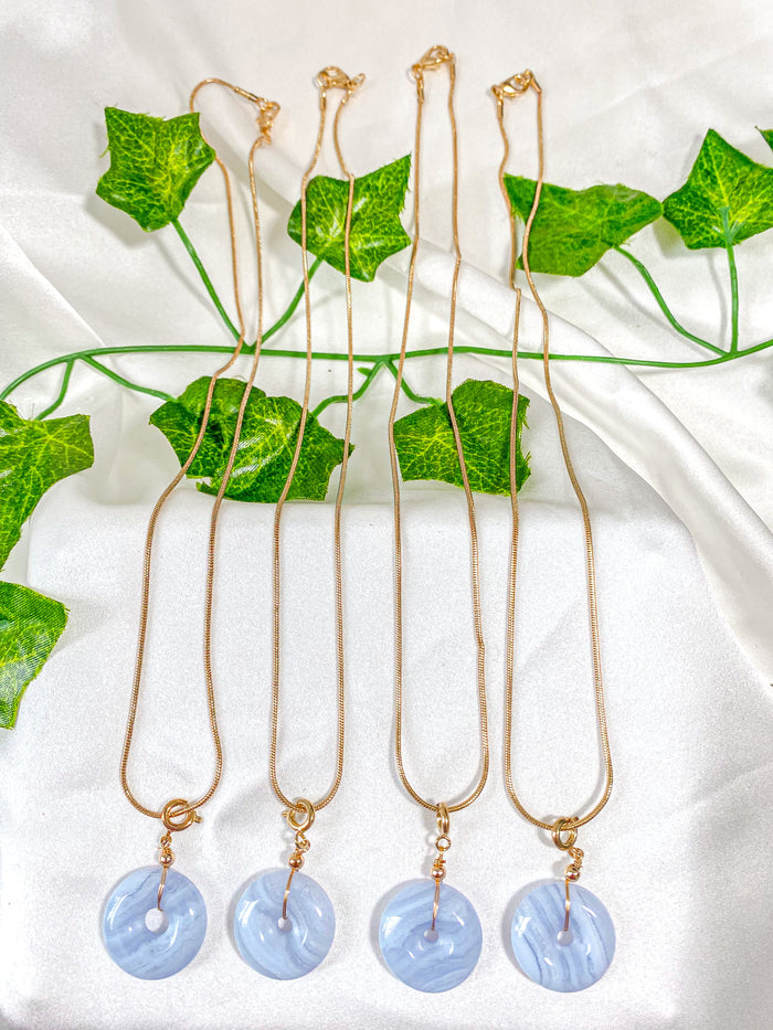 Blue Lace Agate Donut Pendant Necklace