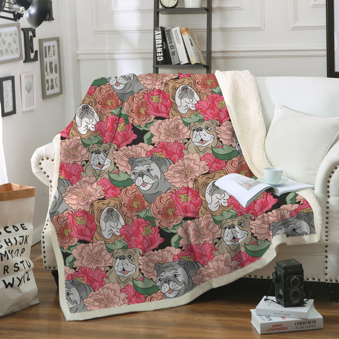 Bulldog & Flowers Throw Blanket