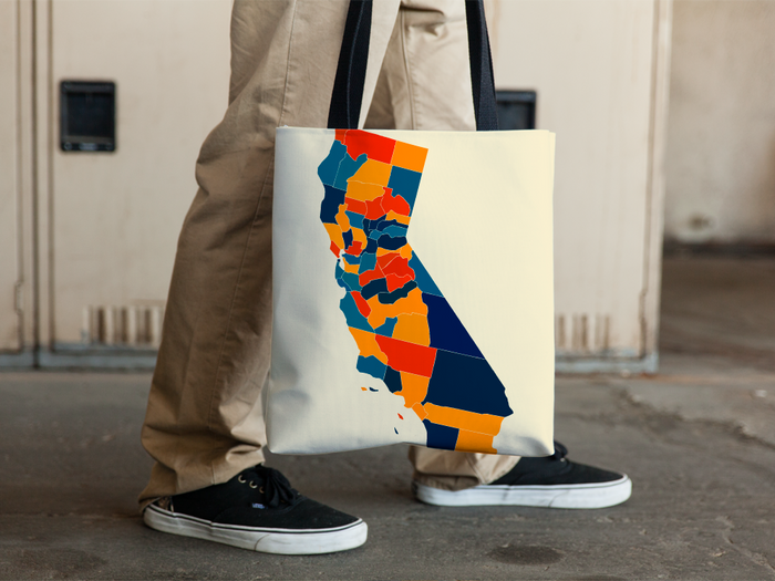 California Map Tote Bag - CA Map Tote Bag 15x15