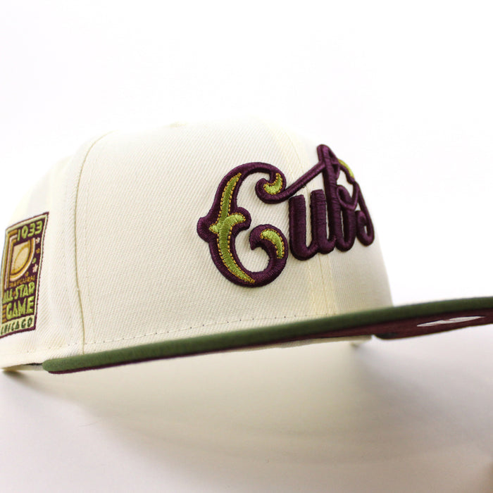 Chicago Cubs 1933 ALL STAR GAME New Era 59Fifty Fitted Hat (CHROME WHITE RIFLE GREEN MAROON Under Brim)