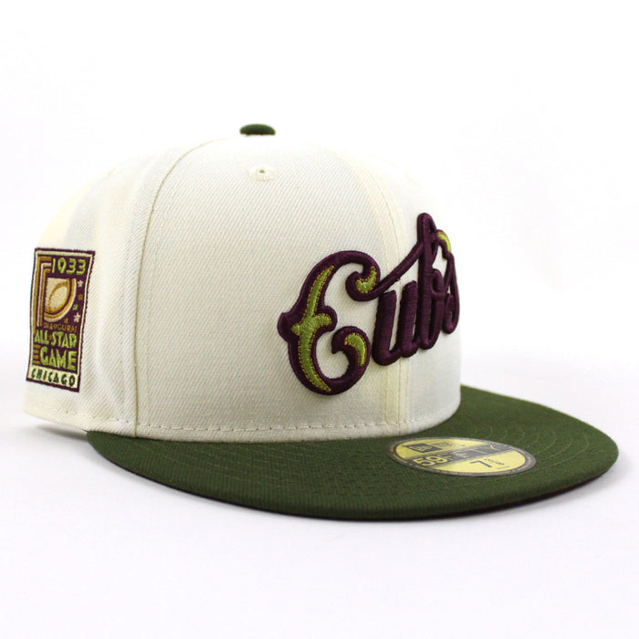 Chicago Cubs 1933 ALL STAR GAME New Era 59Fifty Fitted Hat (CHROME WHITE RIFLE GREEN MAROON Under Brim)