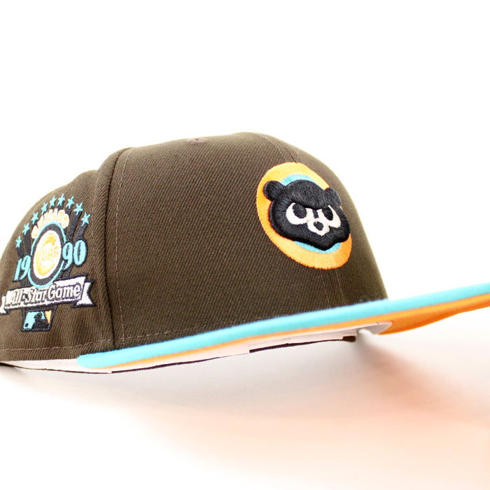 Chicago Cubs 1990 All Star Game New Era 59Fifty Fitted Hat (Walnut Teal Orange Under Brim)
