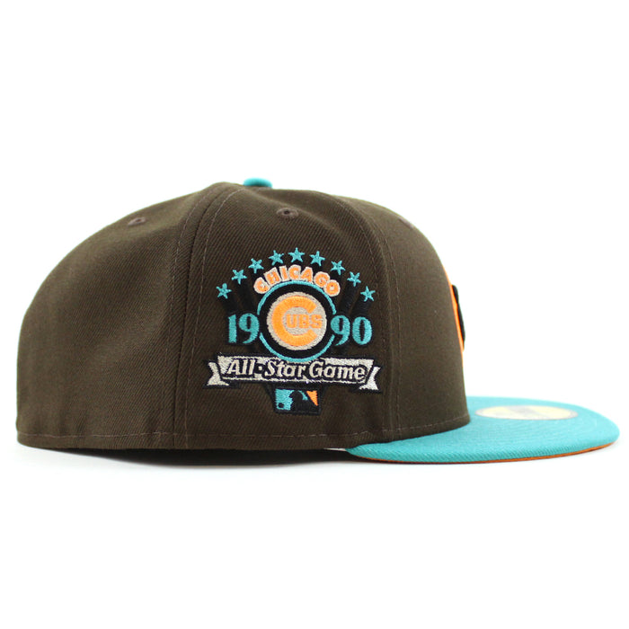 Chicago Cubs 1990 All Star Game New Era 59Fifty Fitted Hat (Walnut Teal Orange Under Brim)