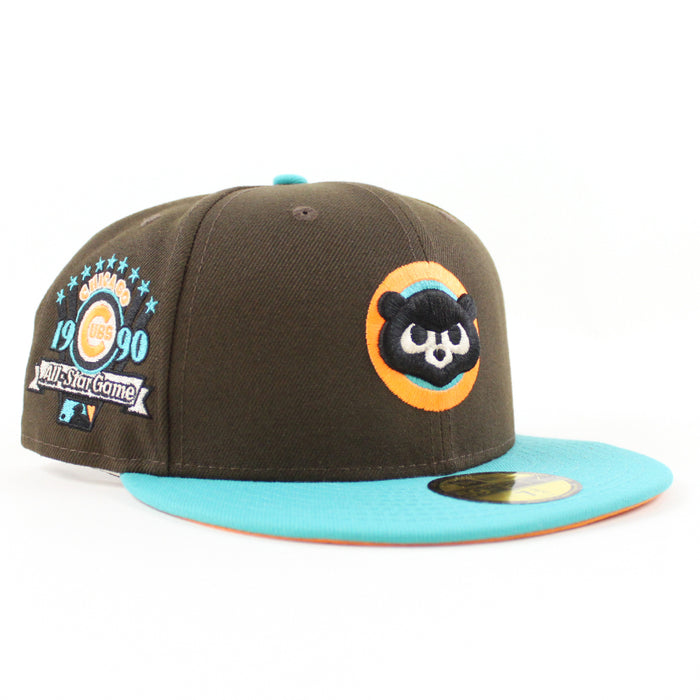 Chicago Cubs 1990 All Star Game New Era 59Fifty Fitted Hat (Walnut Teal Orange Under Brim)