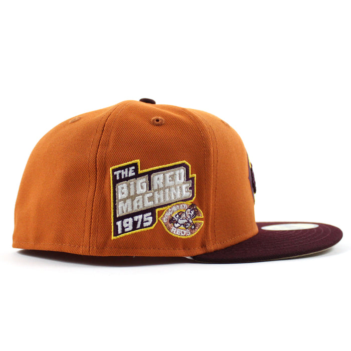Cincinnati Reds 1975 BRM New Era 59Fifty Fitted Hat (GITD Rust Orange Maroon Camel Under Brim)