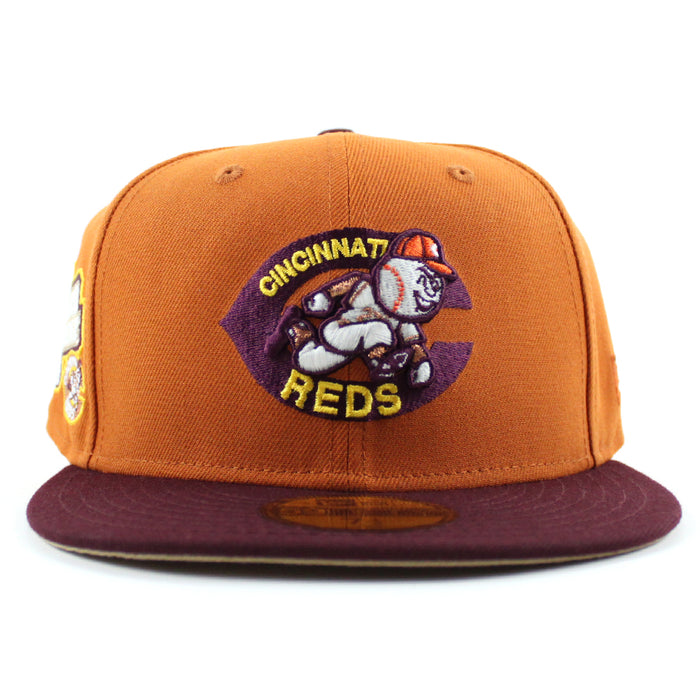 Cincinnati Reds 1975 BRM New Era 59Fifty Fitted Hat (GITD Rust Orange Maroon Camel Under Brim)