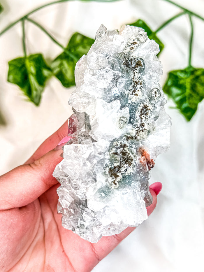 Clear Apophyllite Cluster on Blue Chalcedony Specimen #3
