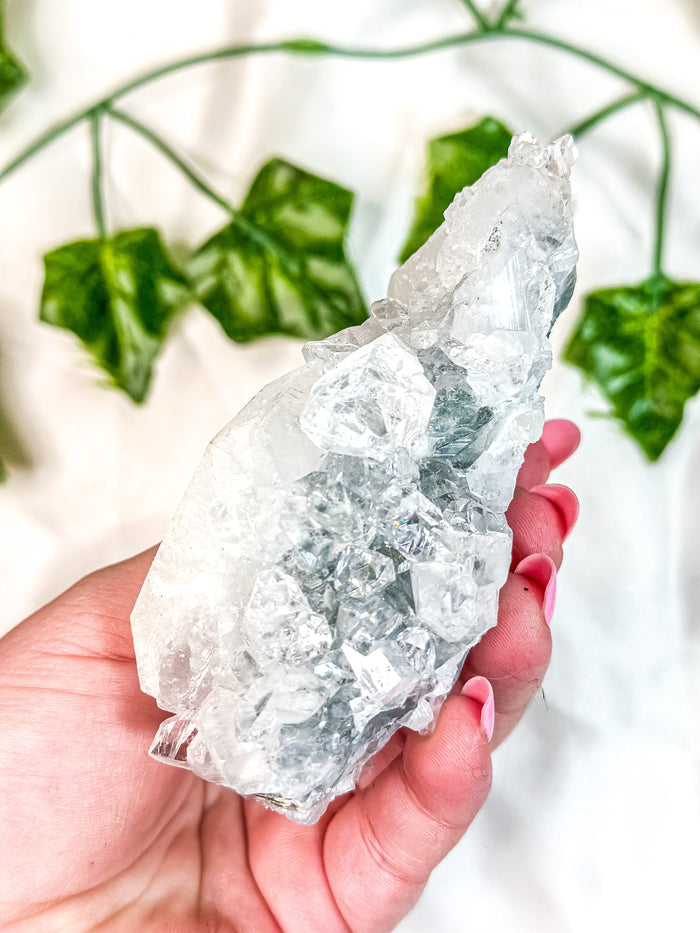 Clear Apophyllite Cluster on Blue Chalcedony Specimen #3