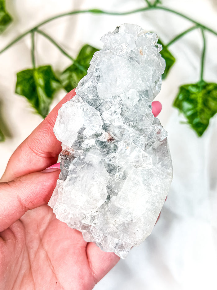 Clear Apophyllite Cluster on Blue Chalcedony Specimen #3