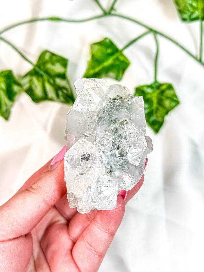 Clear Apophyllite Cluster on Blue Chalcedony Specimen #4