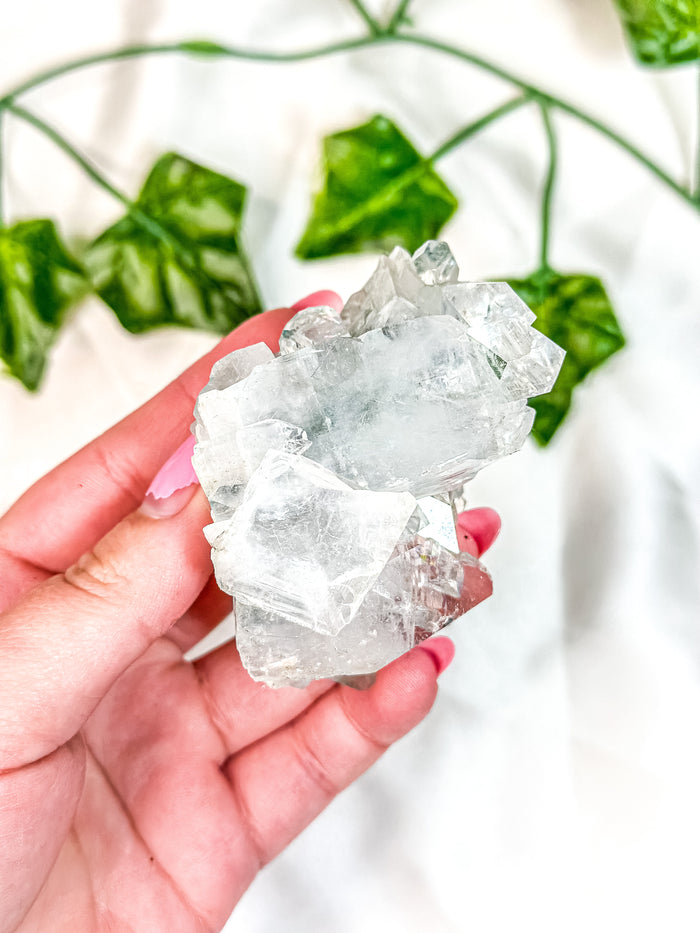 Clear Apophyllite Cluster on Blue Chalcedony Specimen #4